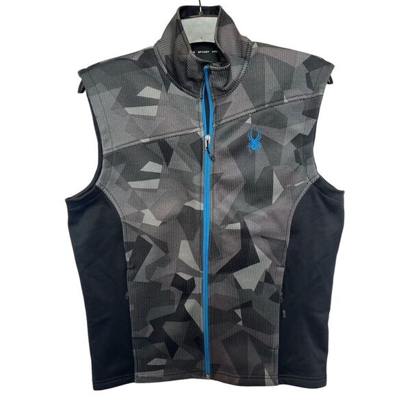 Spyder Men's Black and Gray Vest Full Zip Blue Trim Size Medium - Picture 1 of 9